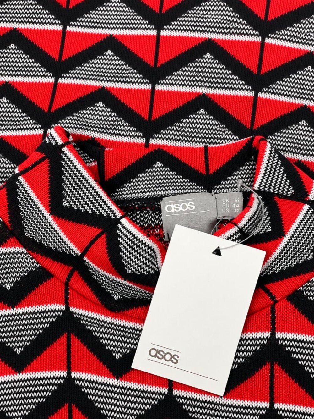 ASOS Red Black Geometric High Neck Sweater 3/4 Sleeve Size 12 NWT - Picture 4 of 7